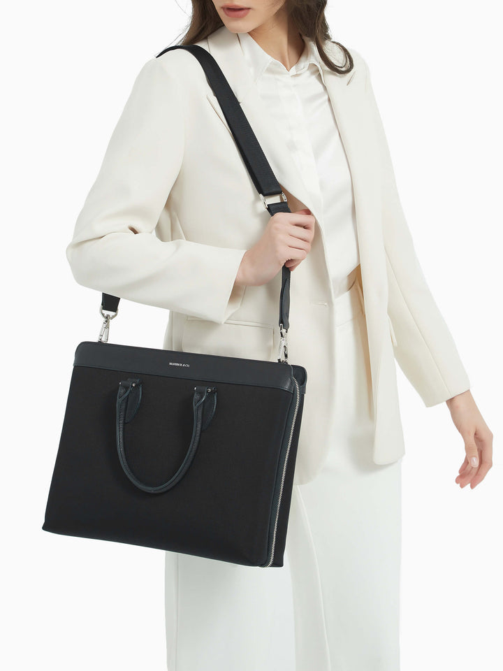 Maverick & Co. - Alpha Leather-Trimmed Briefcase#color_black