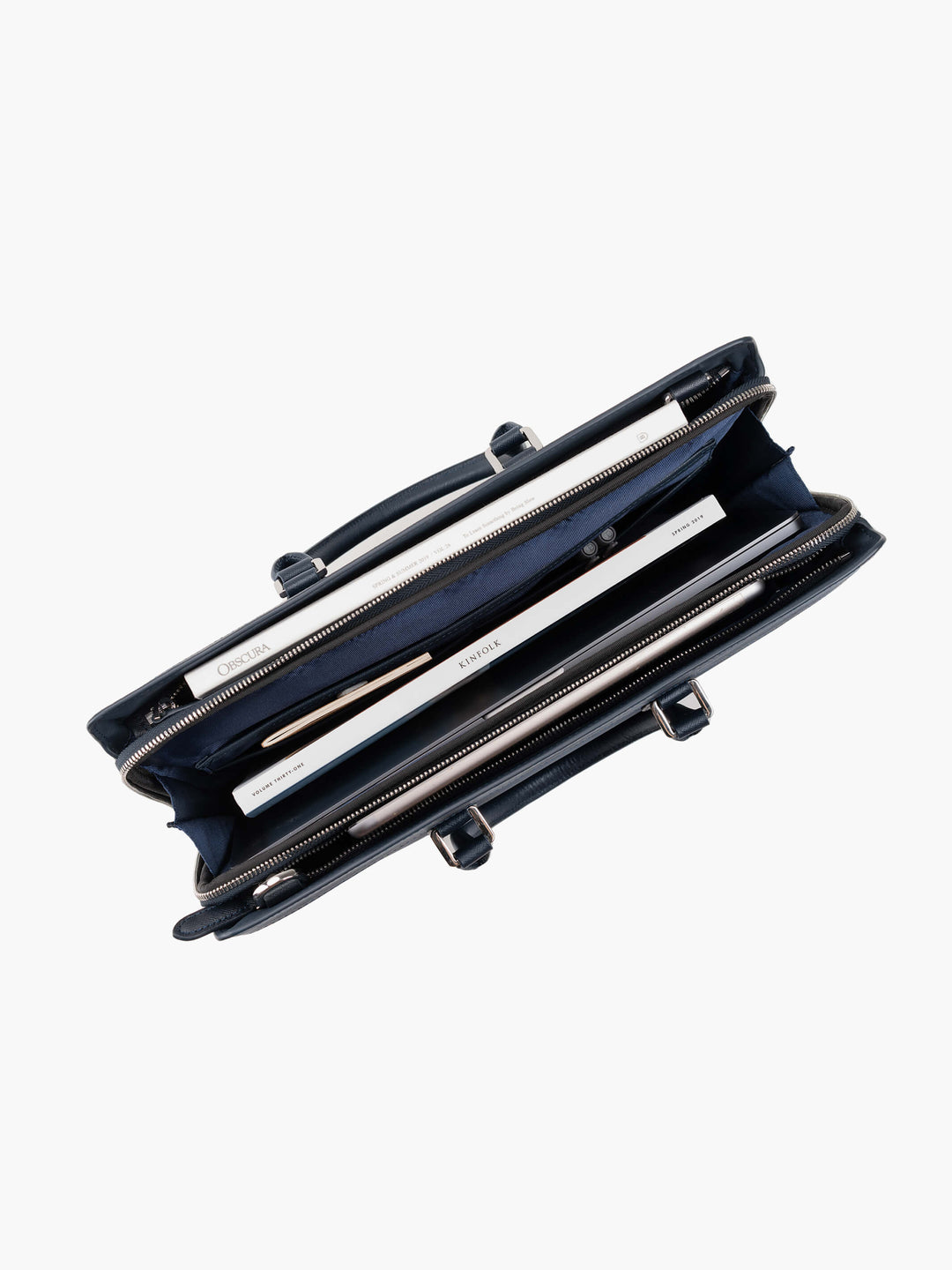 Maverick & Co. - Alpha Leather-Trimmed Briefcase#color_navy