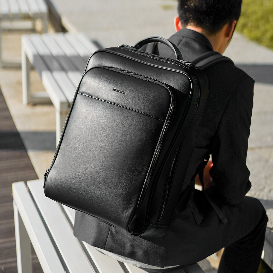 Windsor Business Backpack by Maverick & Co. in smooth recycled vegan leather for work gym and travel