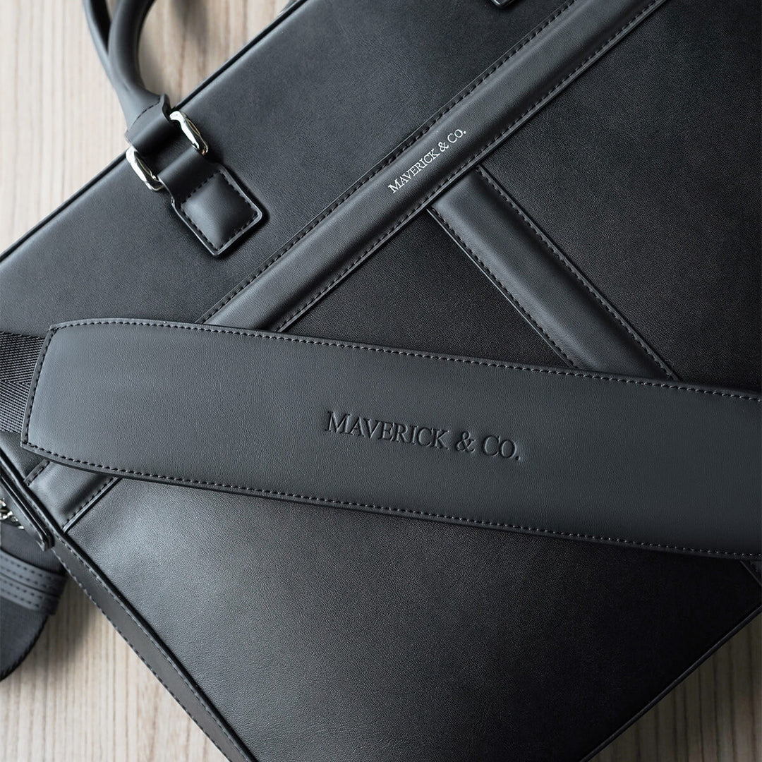 Maverick & Co. ergonomic work briefcase featuring padded shoulder straps for all-day carrying comfort