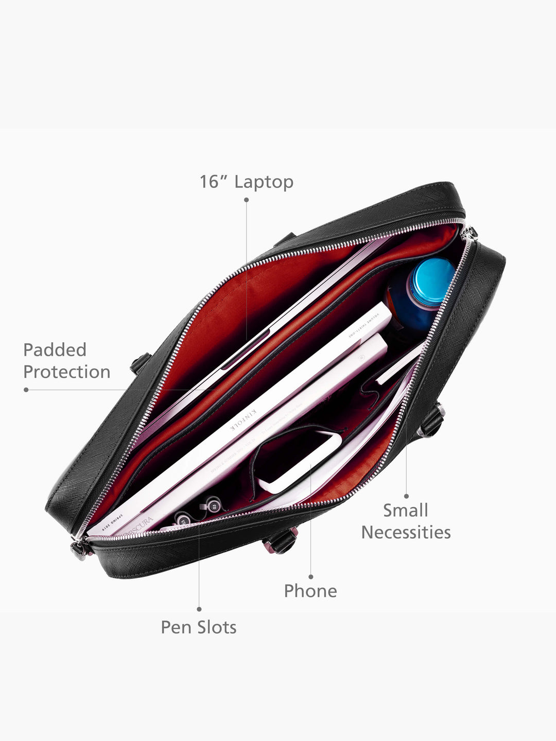 Maverick & Co. - Manhattan Leather Briefcase #color_black-racing-red