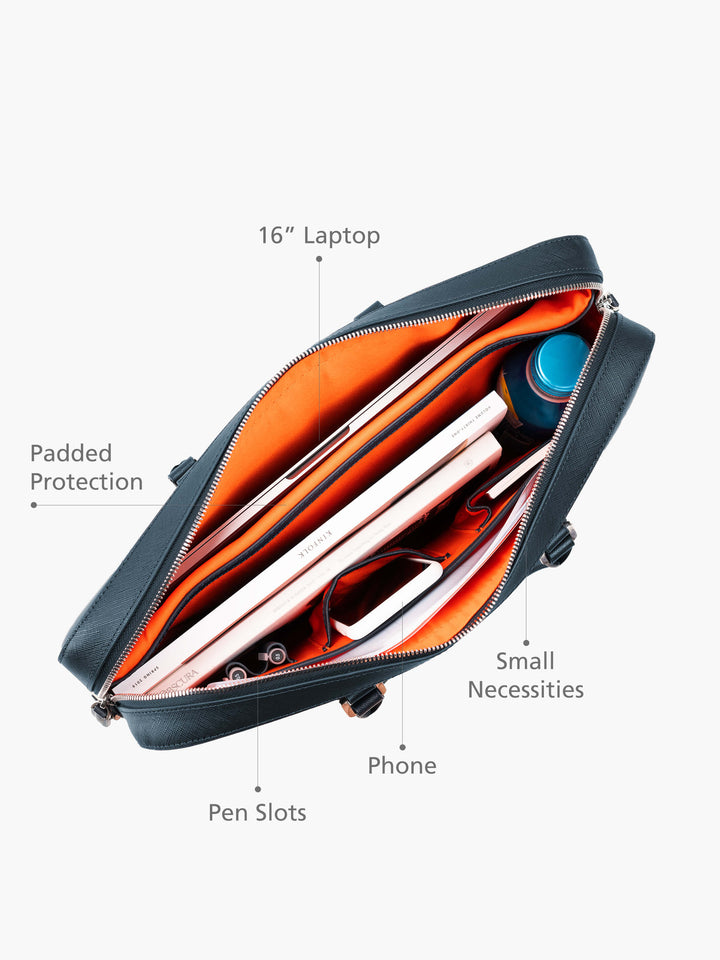 Maverick & Co. - Manhattan Leather Briefcase #color_dark-teal-tiger-orange