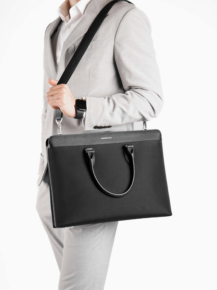 Maverick & Co. - Alpha Leather-Trimmed Briefcase#color_black