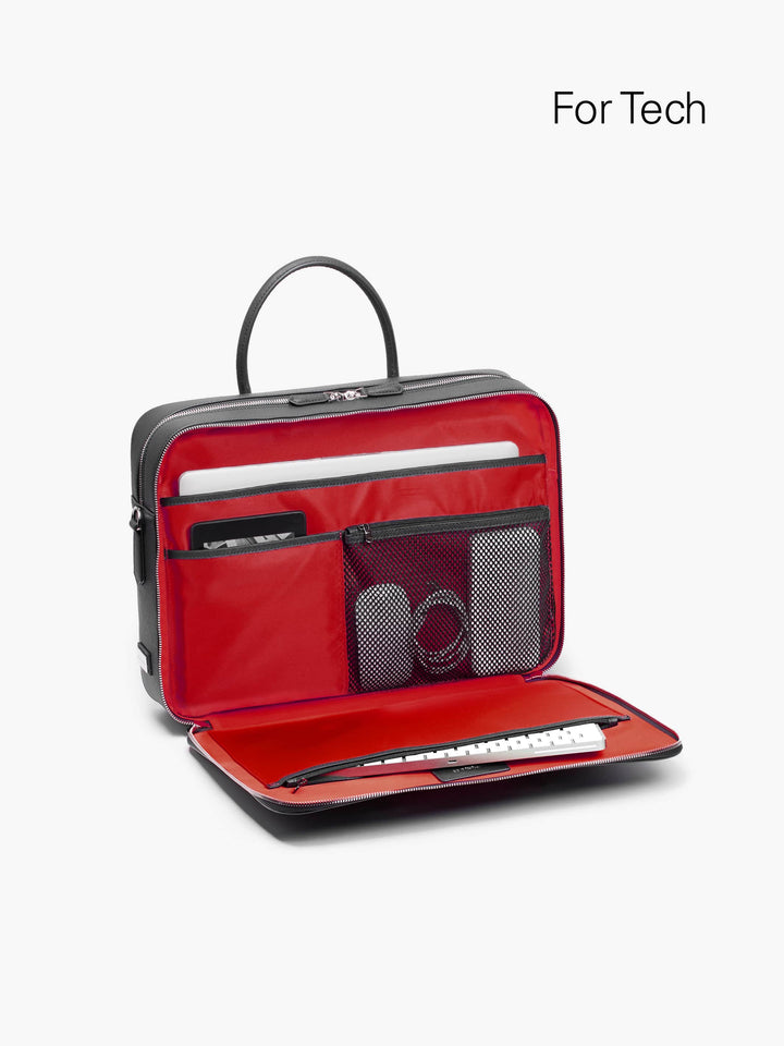 Maverick & Co. - Manhattan Double-Zip Leather Briefcase #color_black-racing-red