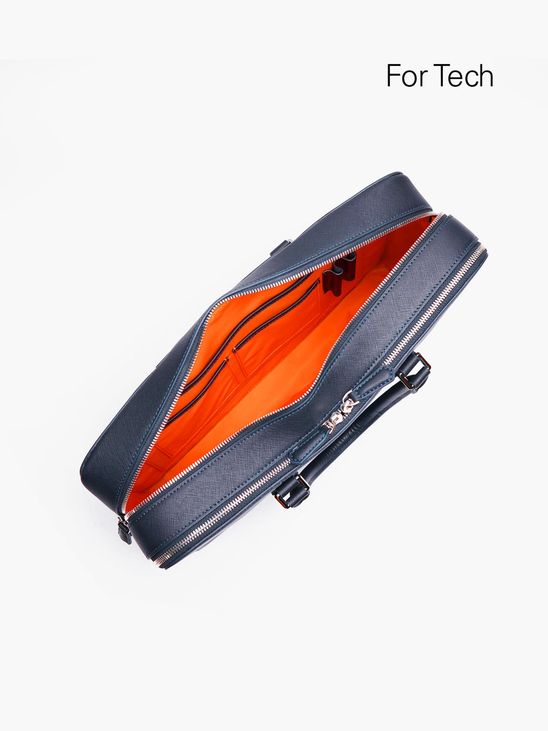 Maverick & Co. - Manhattan Double-Zip Leather Briefcase #color_navy-tiger-orange
