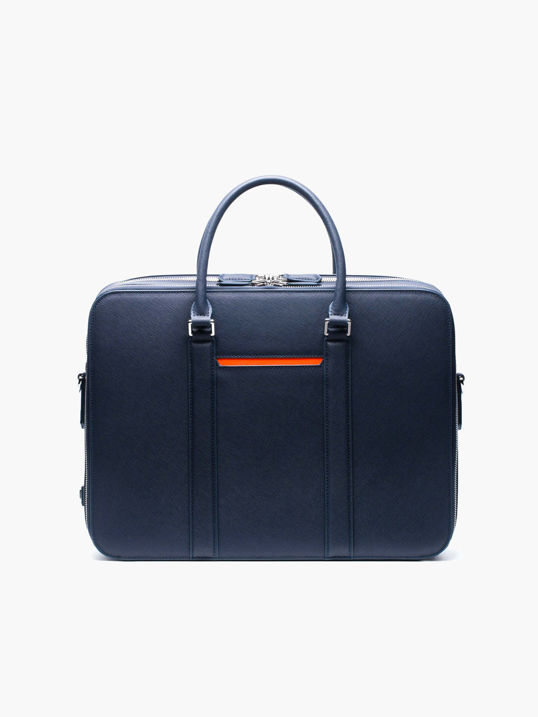 Maverick & Co. - Manhattan Double-Zip Leather Briefcase #color_navy-tiger-orange