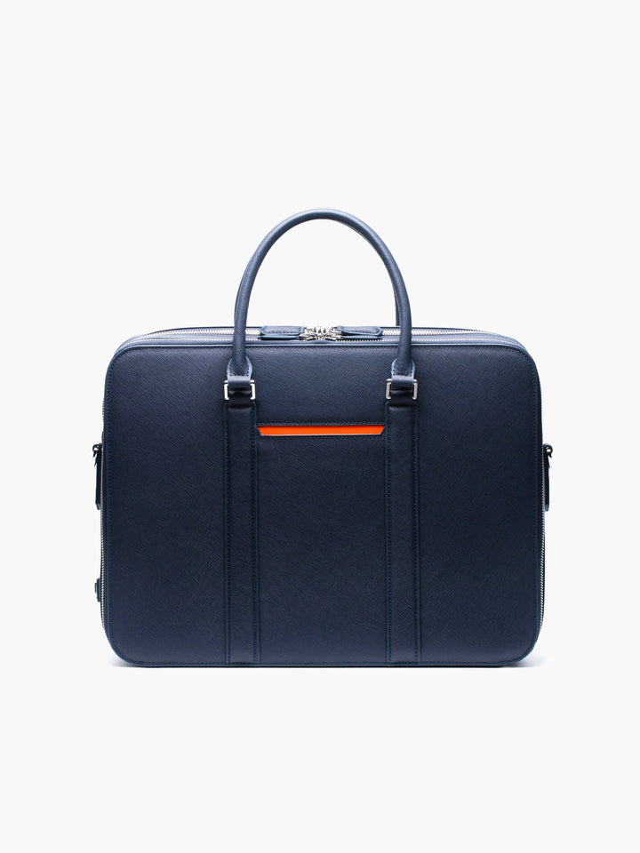 Maverick & Co. - Manhattan Double-Zip Leather Briefcase #color_navy-tiger-orange