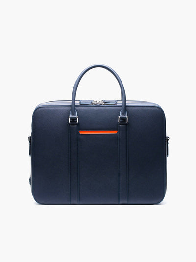 Maverick & Co. - Manhattan Double-Zip Leather Briefcase #color_navy-tiger-orange
