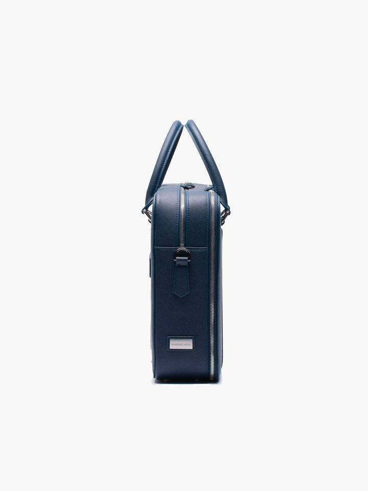Maverick & Co. - Manhattan Double-Zip Leather Briefcase #color_navy-tiger-orange