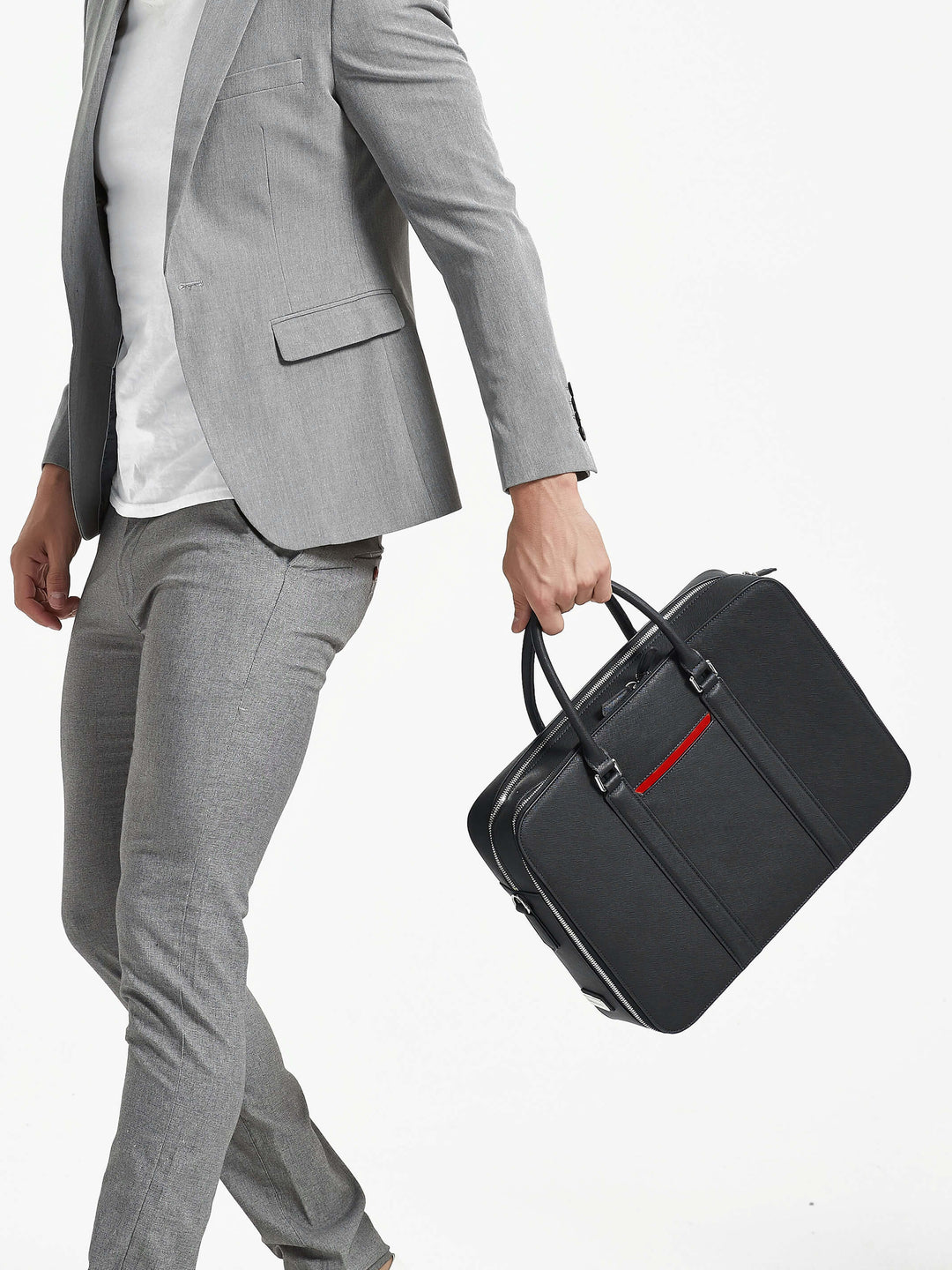 Maverick & Co. - Manhattan Double-Zip Leather Briefcase #color_black-racing-red