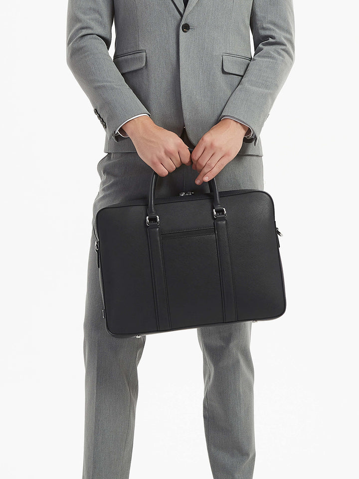 Maverick & Co. - Manhattan Monochrome Leather Briefcase #color_black