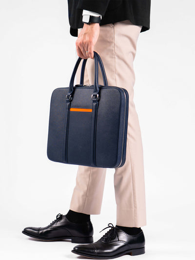 Maverick & Co. - Manhattan Slim Leather Briefcase#color_navy