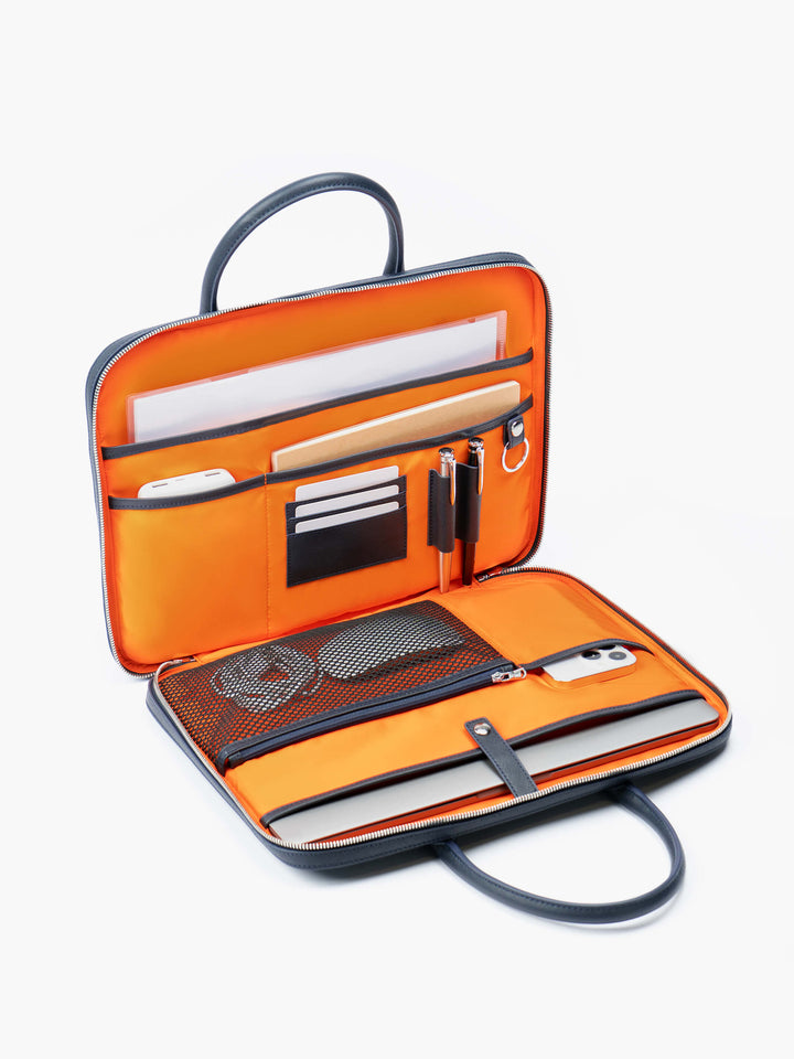 Maverick & Co. - Manhattan Slim Leather Briefcase#color_navy