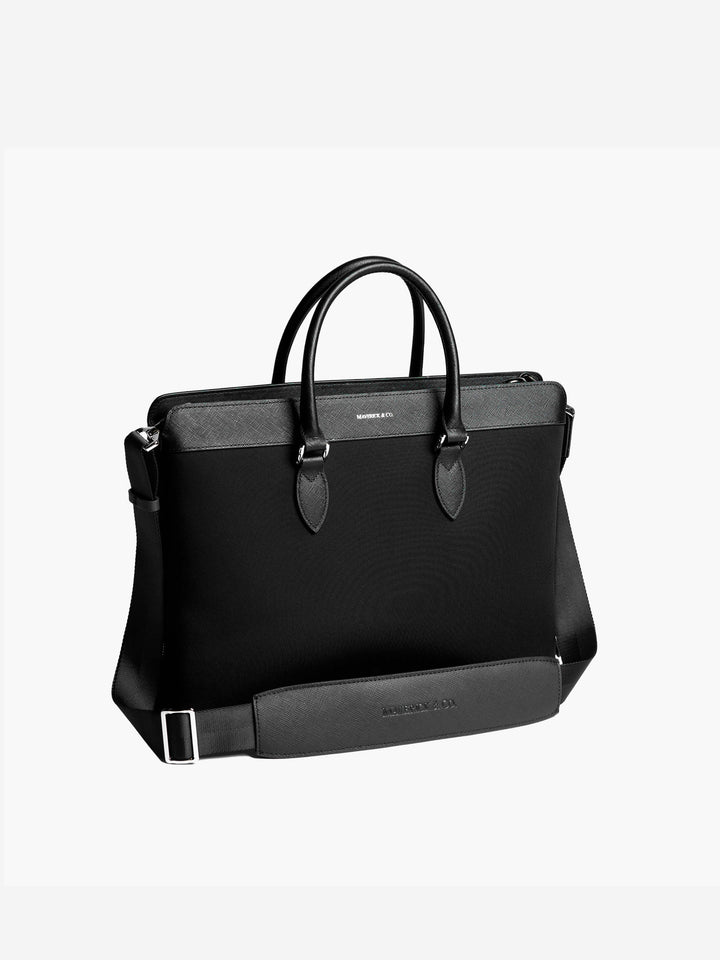 Maverick & Co. - Alpha Leather-Trimmed Briefcase#color_black