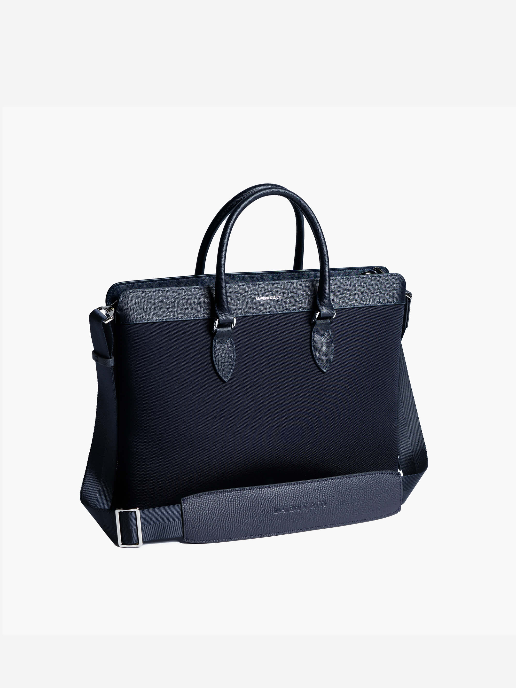 Maverick & Co. - Alpha Leather-Trimmed Briefcase#color_navy