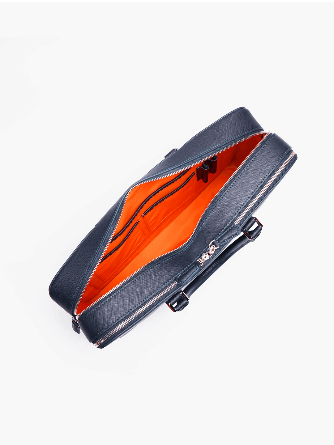 Maverick & Co. - Manhattan Double-Zip Leather Briefcase #color_navy-tiger-orange