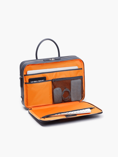 Maverick & Co. - Manhattan Double-Zip Leather Briefcase #color_navy-tiger-orange