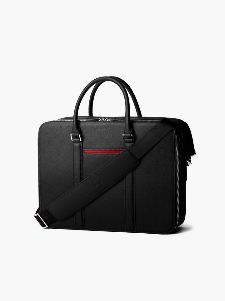 Maverick & Co. - Manhattan Double-Zip Leather Briefcase #color_black-racing-red