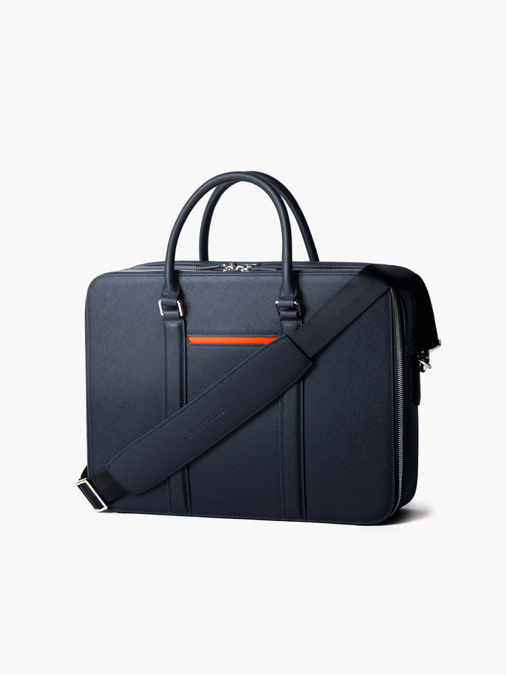 Maverick & Co. - Manhattan Double-Zip Leather Briefcase #color_navy-tiger-orange