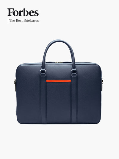 Maverick & Co. - Manhattan Leather Briefcase #color_navy-tiger-orange