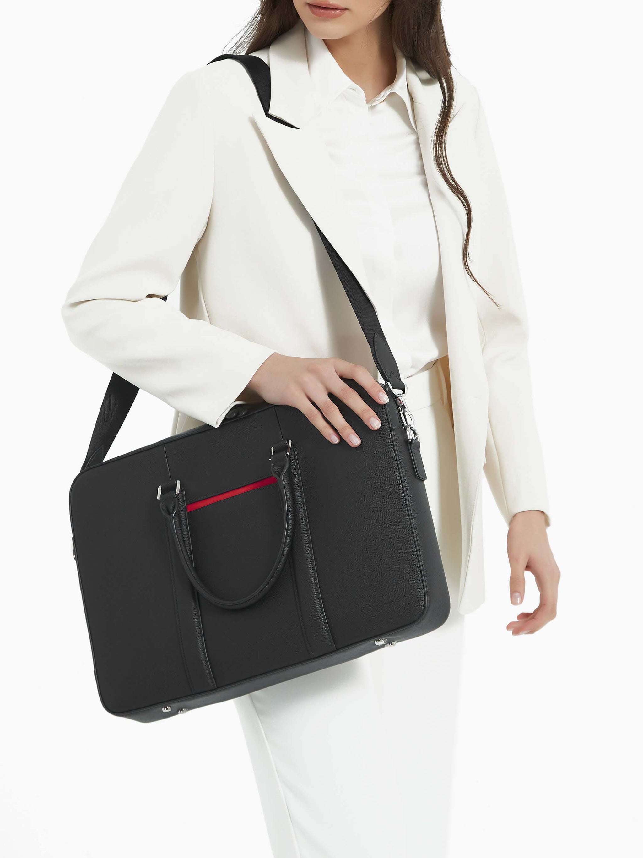 Maverick & Co. - Manhattan Leather Briefcase #color_black-racing-red