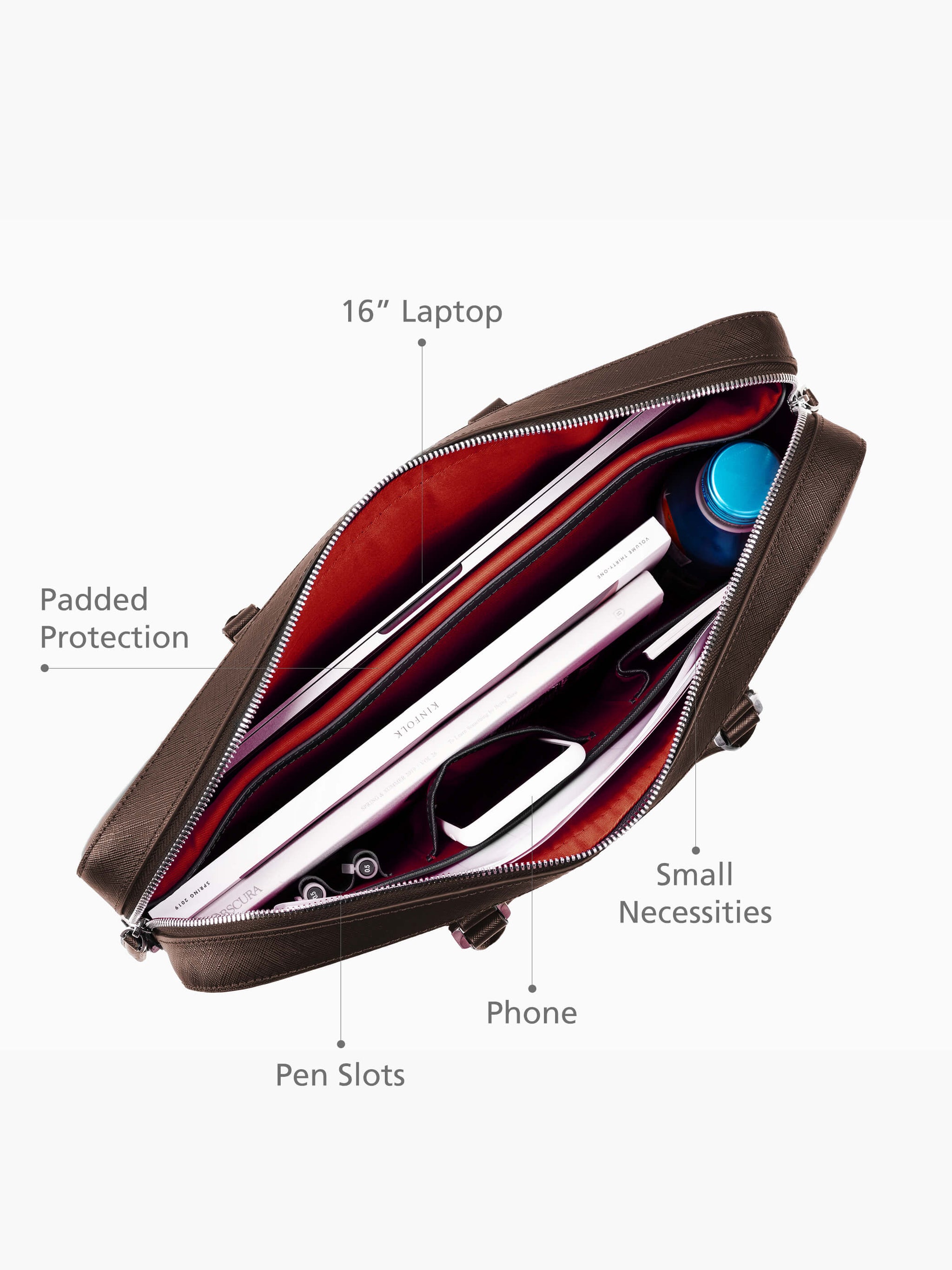Maverick & Co. - Manhattan Leather Briefcase #color_brown-racing-red
