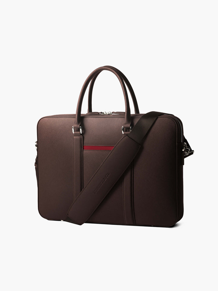 Maverick & Co. - Manhattan Leather Briefcase #color_brown-racing-red