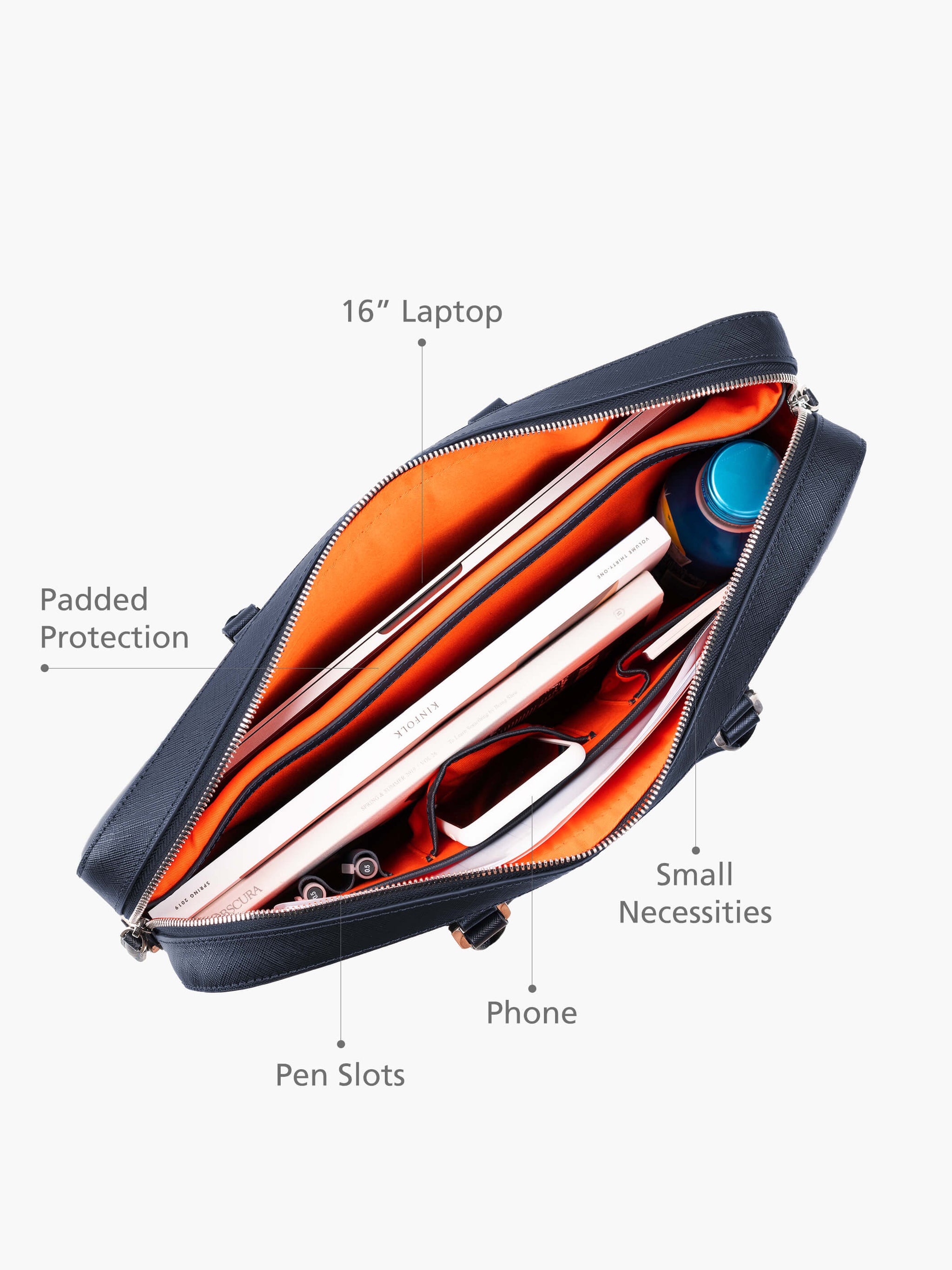 Maverick & Co. - Manhattan Leather Briefcase #color_navy-tiger-orange