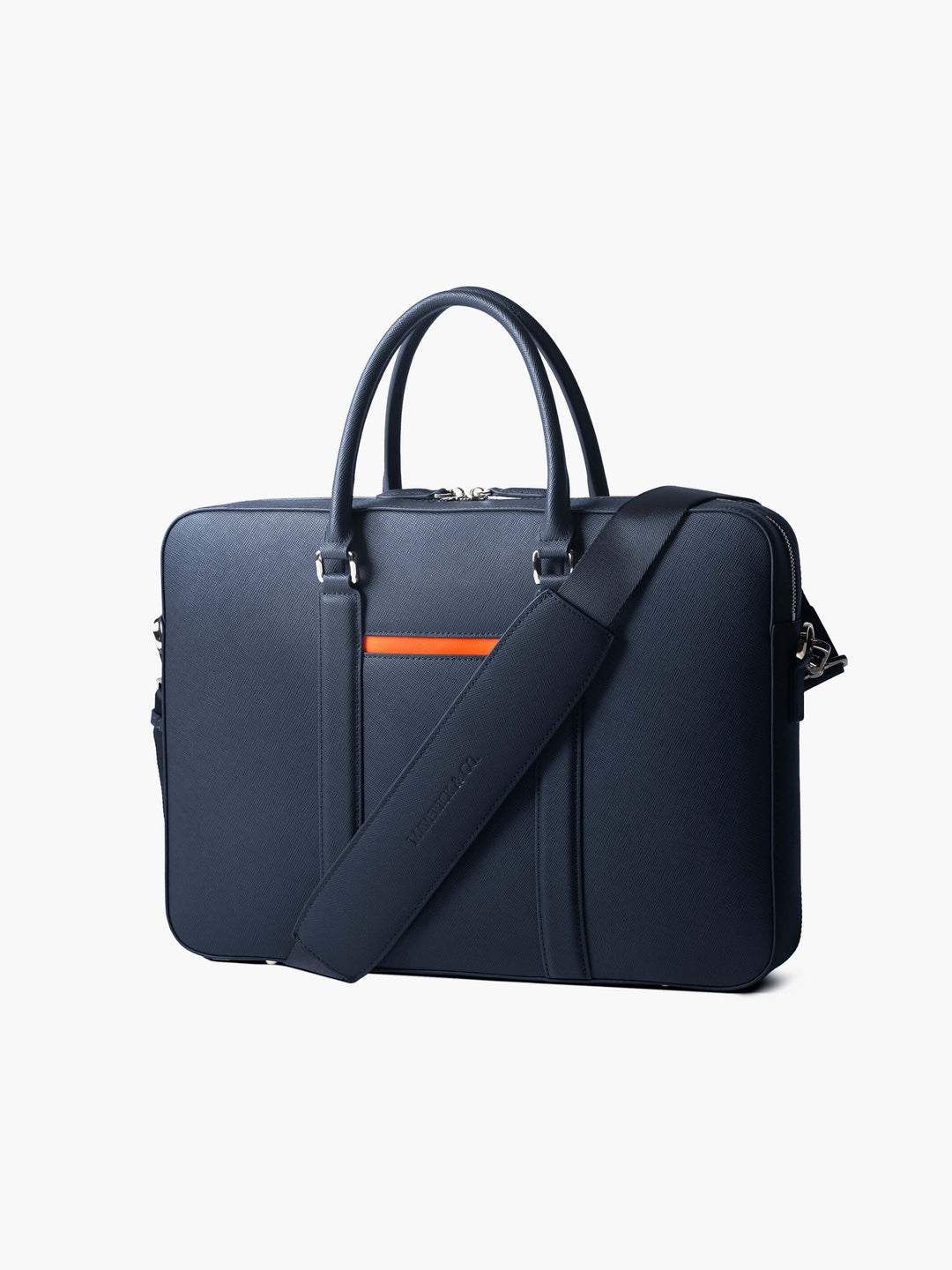 Maverick & Co. - Manhattan Leather Briefcase #color_navy-tiger-orange
