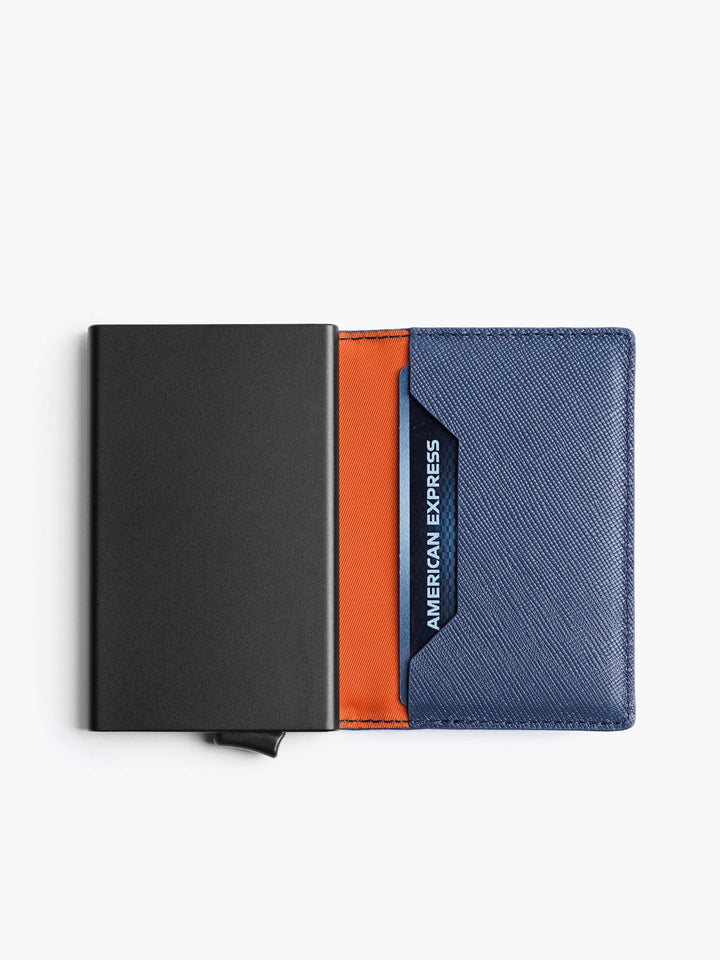 Maverick & Co. - Manhattan Leather Pop Up Wallet #color_navy-tiger-orange
