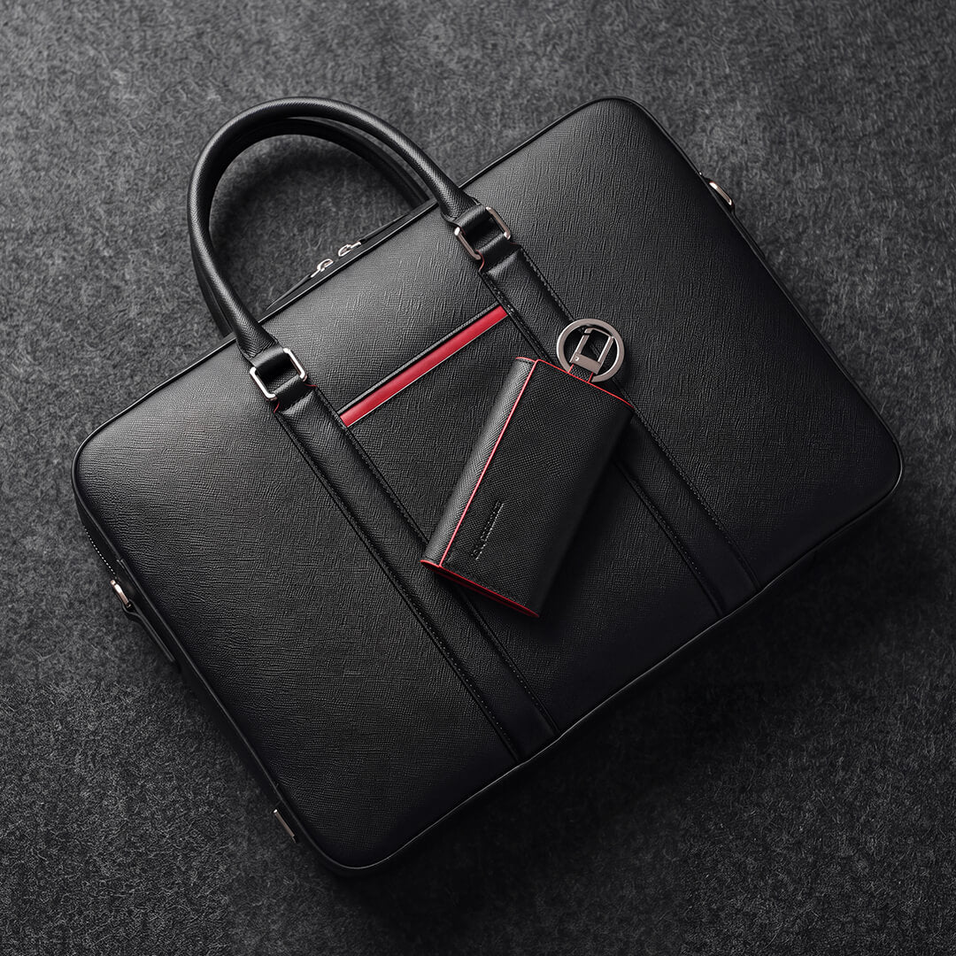 Maverick & Co. - Manhattan Leather Key Case - resting on the Manhattan Leather Briefcase
