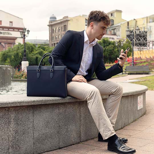 Alpha Leather Trimmed Briefcase Maverick Co alpha-leather-trimmed-briefcase-maverick-co
