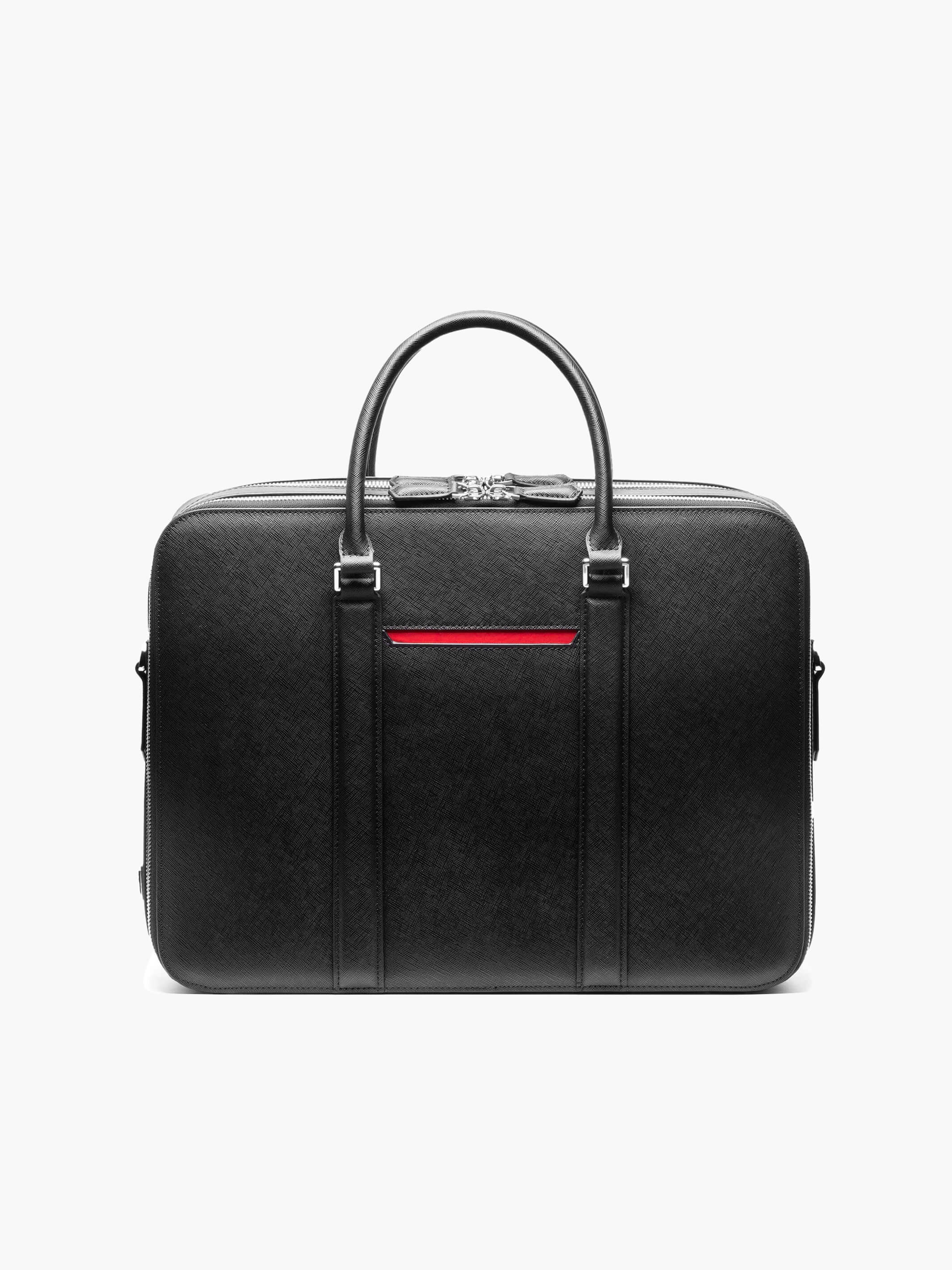 Maverick & Co. - Manhattan Double-Zip Leather Briefcase #color_black-racing-red