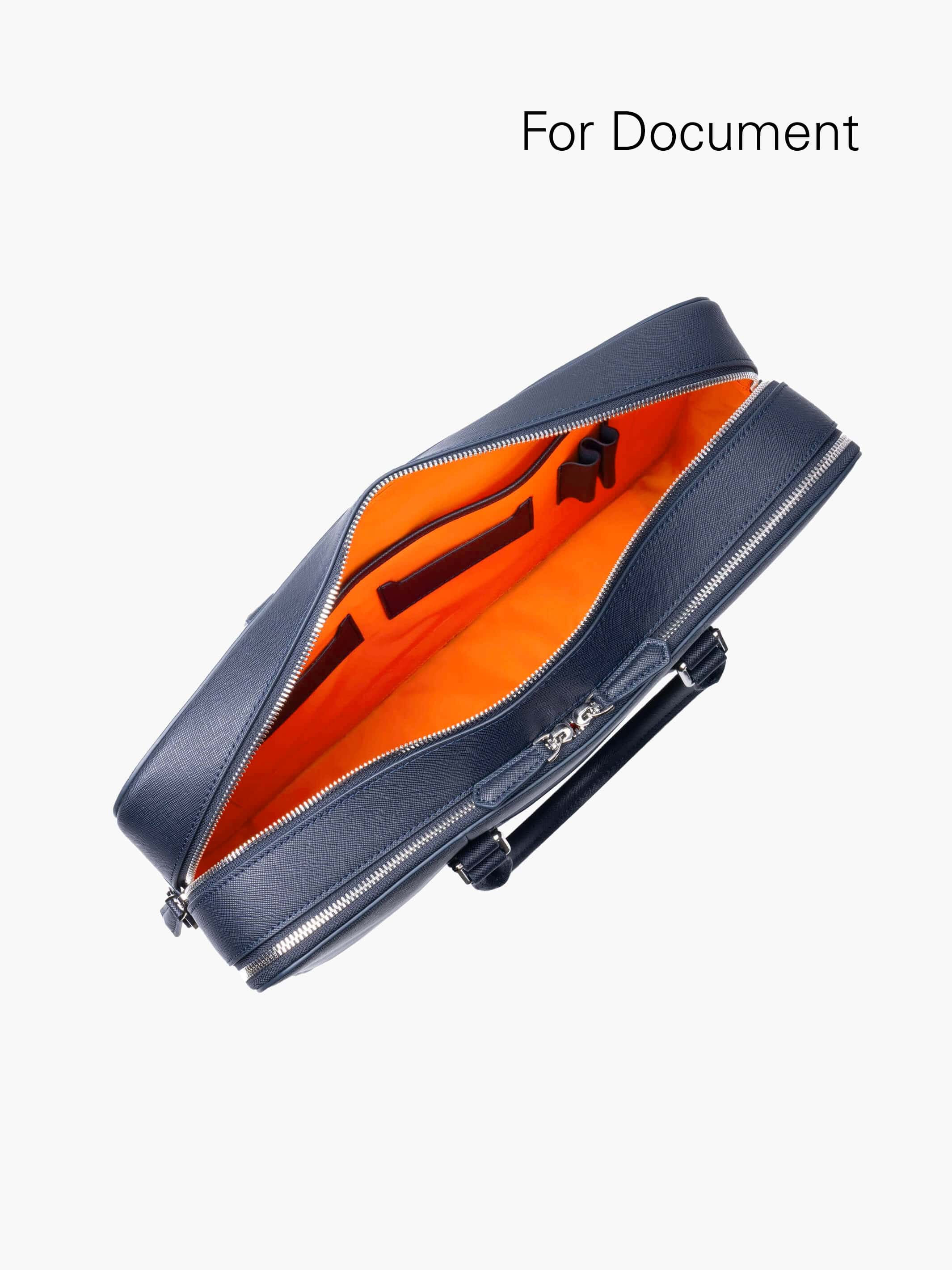 Maverick & Co. - Manhattan Double-Zip Leather Briefcase #color_navy-tiger-orange
