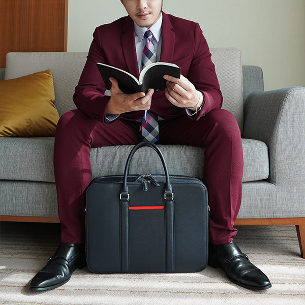 Manhattan double zip leather briefcase Clearance