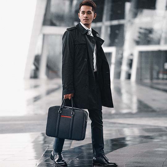 Manhattan double zip leather briefcase Clearance