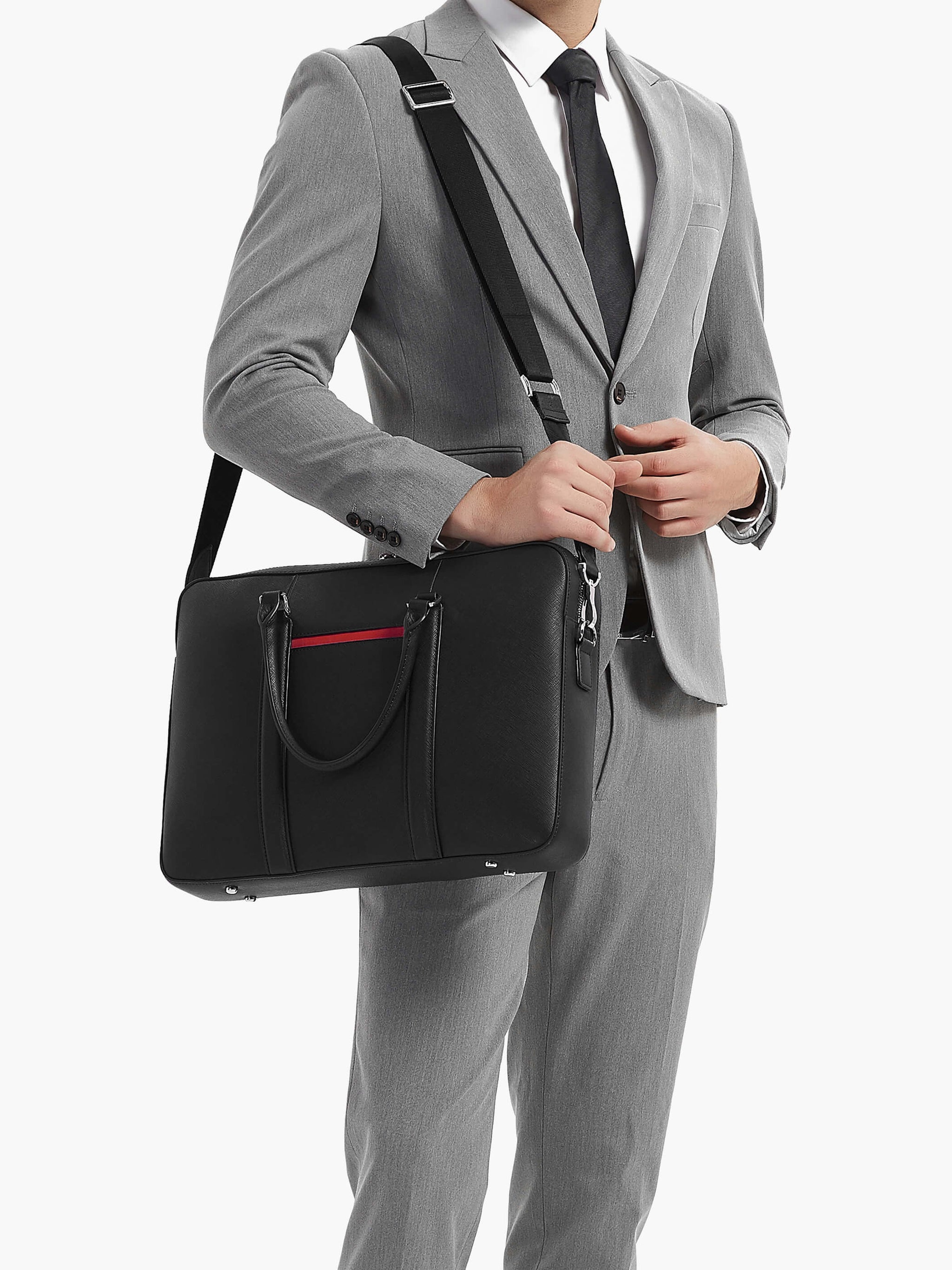 Maverick & Co. - Manhattan Leather Briefcase #color_black-racing-red