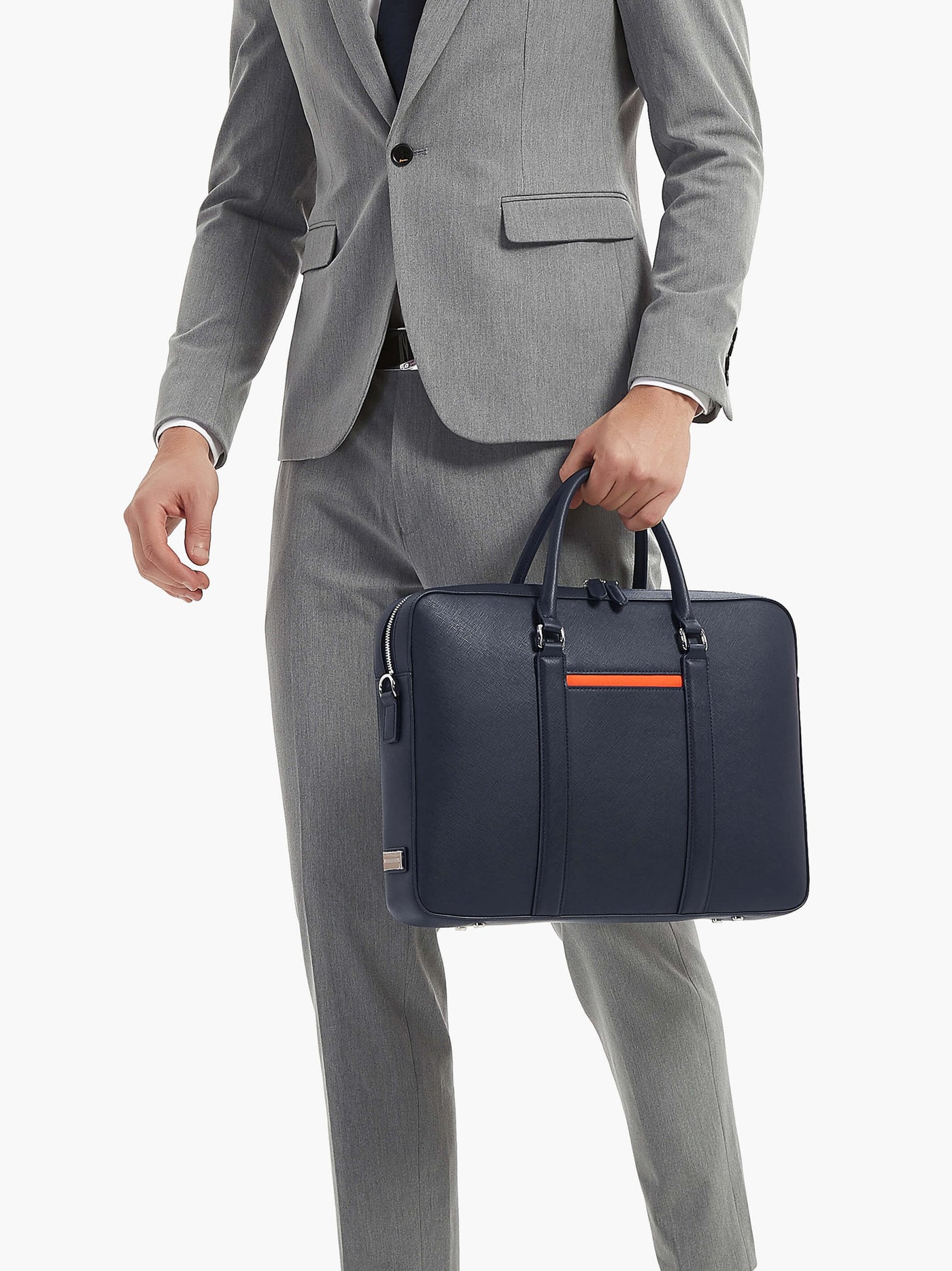 Maverick & Co. - Manhattan Leather Briefcase #color_navy-tiger-orange